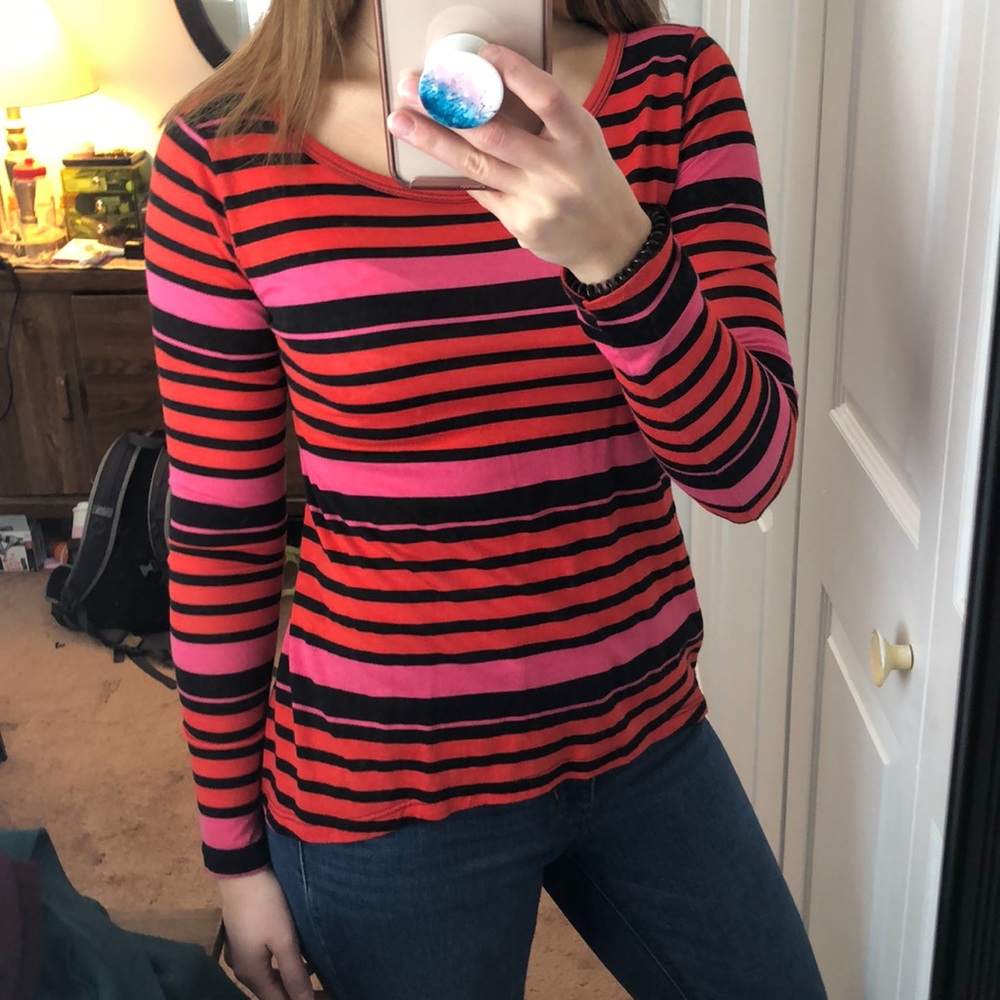 Striped long sleeve tee hi low hem